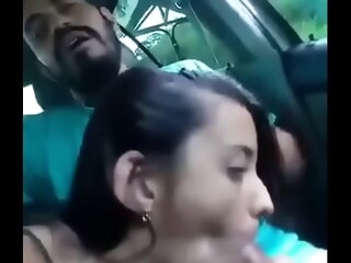 Indian cute Desi girlfriend giving blowjob adjacent to waterfall and in the Buggy